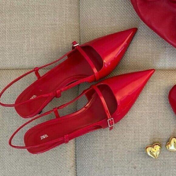 ZARA Red Patent Kitten Heels NWT | Viral Slingback Pumps - Picture 8 of 16